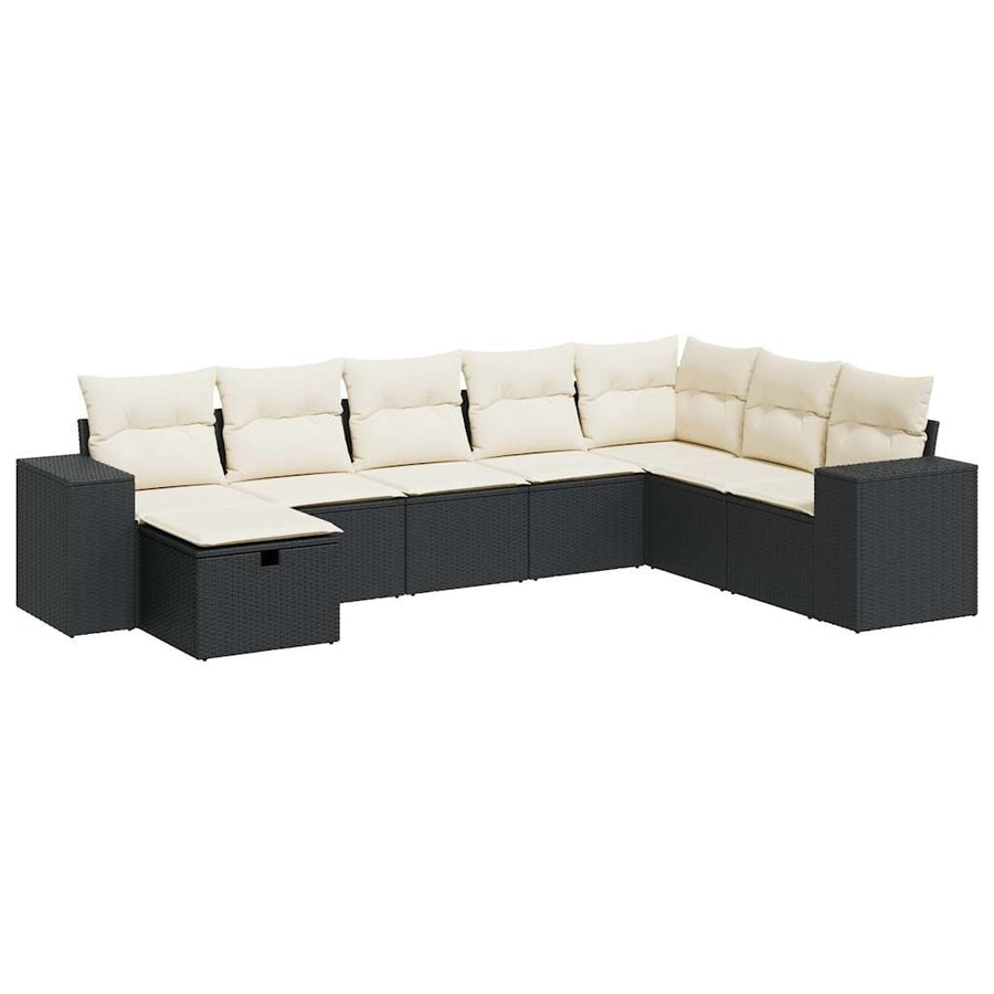8-delige Loungeset met kussens poly rattan zwart