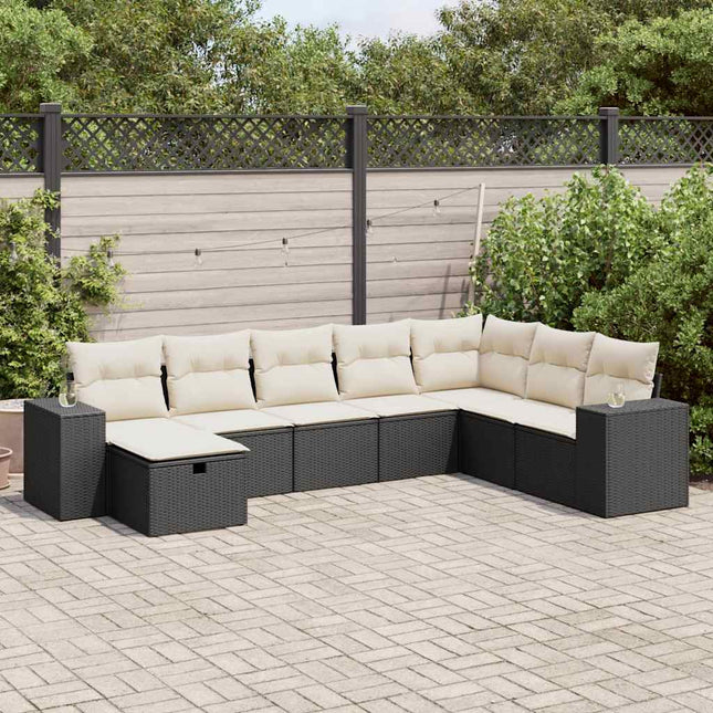 8-delige Loungeset met kussens poly rattan zwart