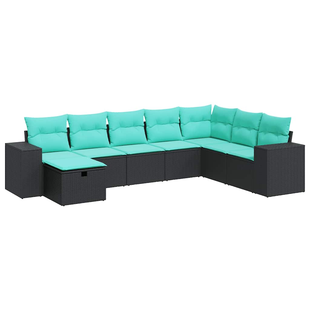 8-delige Loungeset met kussens poly rattan zwart