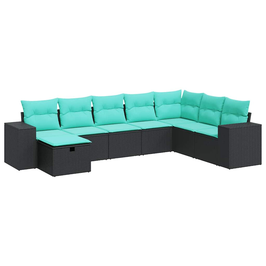 8-delige Loungeset met kussens poly rattan zwart