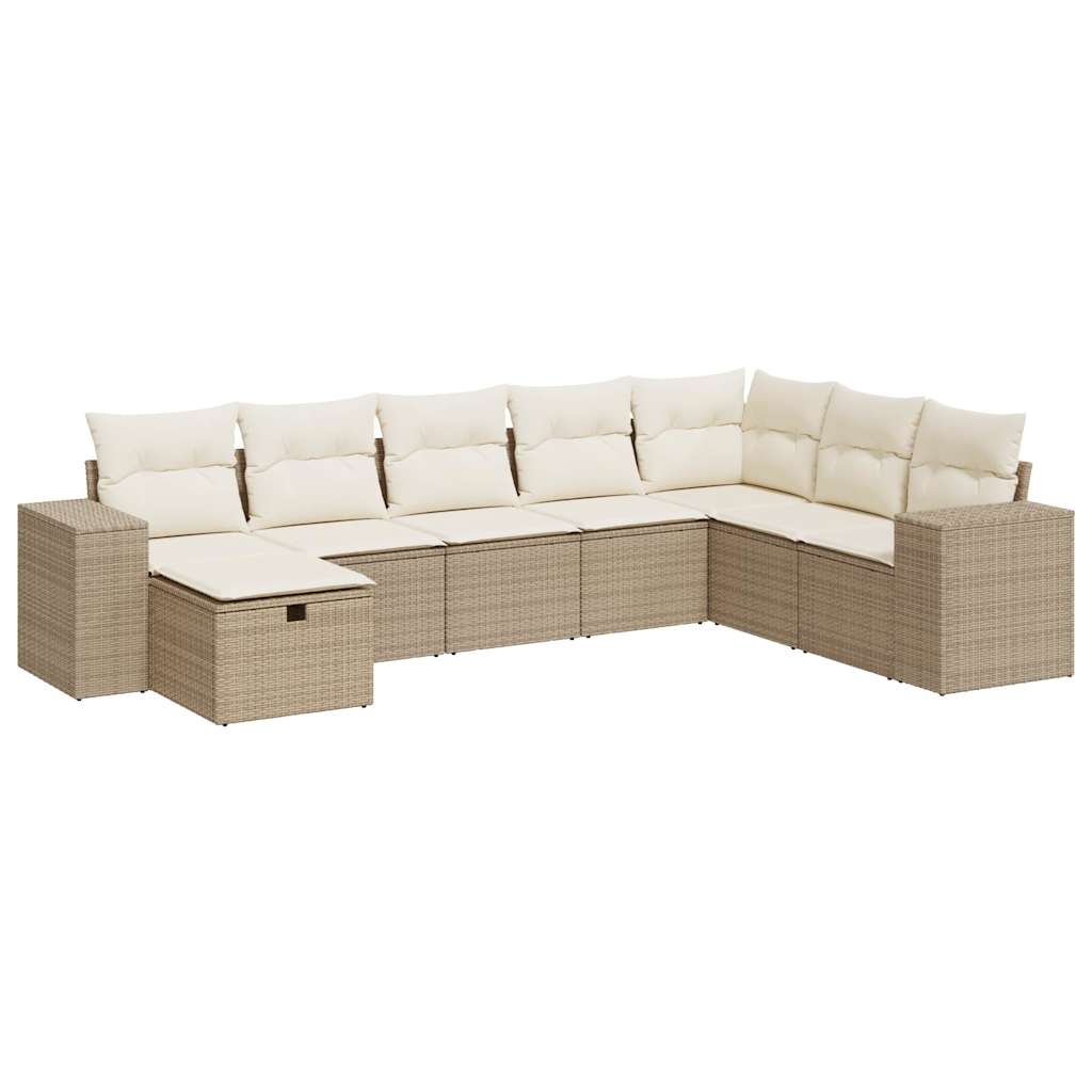 8-delige Loungeset met kussens poly rattan beige
