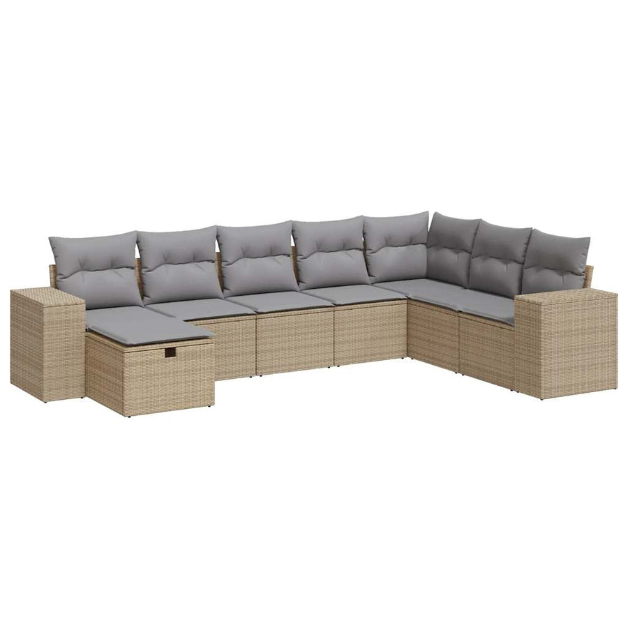 8-delige Loungeset met kussens poly rattan beige