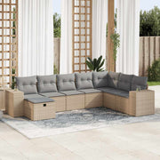 8-piece Lounge Set with Cushions Poly Rattan Beige