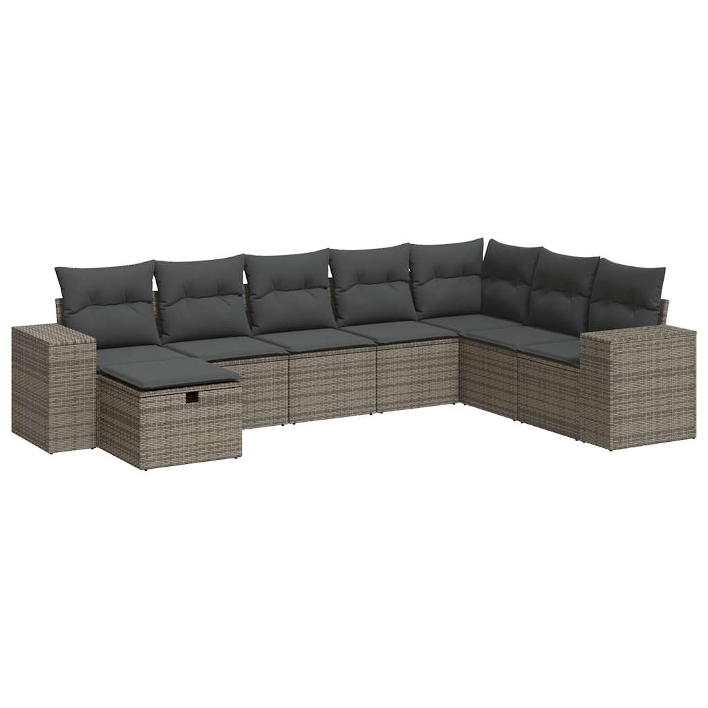 8-delige Loungeset met kussens poly rattan grijs