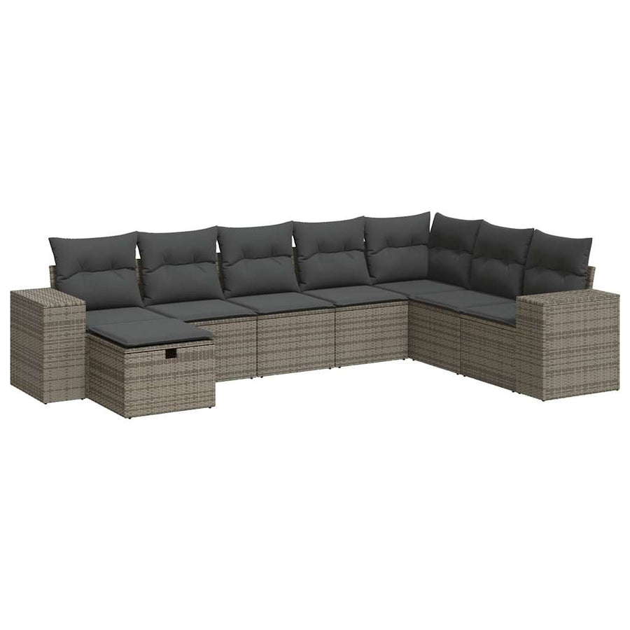 8-delige Loungeset met kussens poly rattan grijs