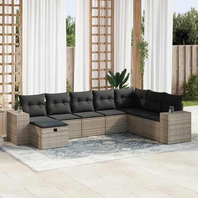 8-delige Loungeset met kussens poly rattan grijs