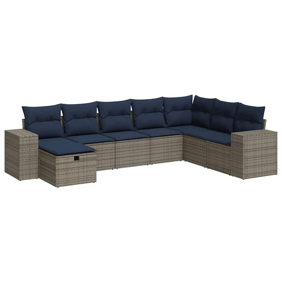 8-delige Loungeset met kussens poly rattan grijs