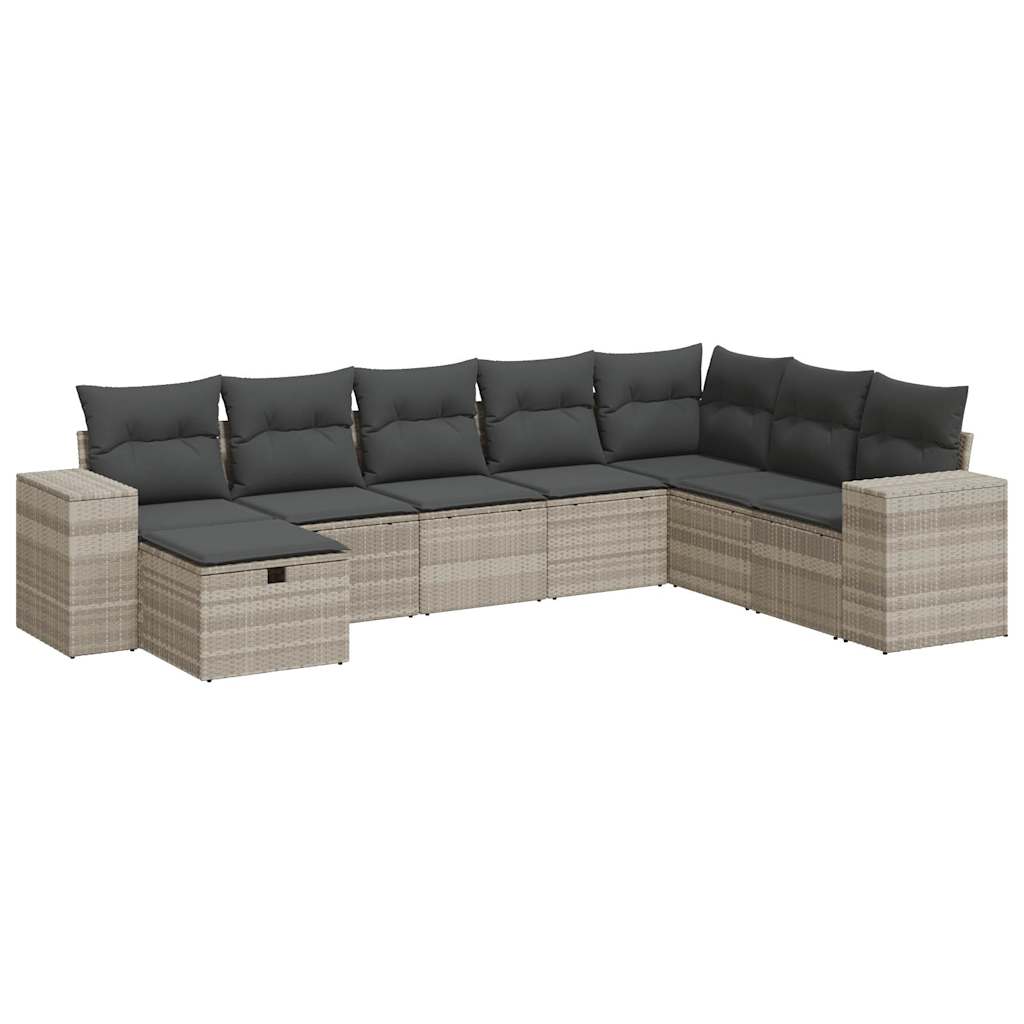 8-delige Loungeset met kussens poly rattan lichtgrijs