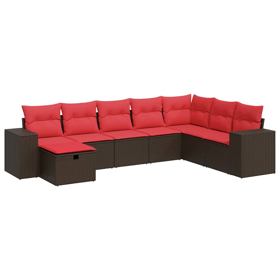 8-delige Loungeset met kussens poly rattan bruin