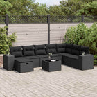 9-delige Loungeset met kussens poly rattan zwart