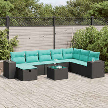 9-delige Loungeset met kussens poly rattan zwart