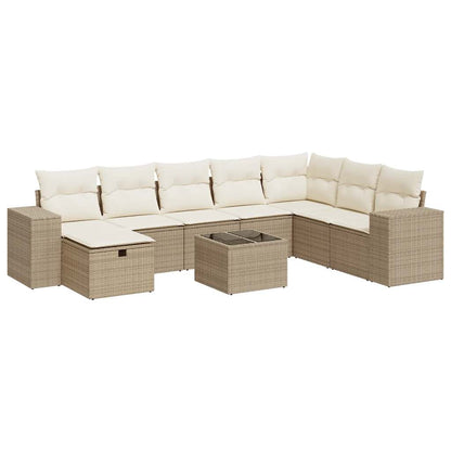 9-delige Loungeset met kussens poly rattan beige