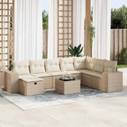 Loungeset poly rattan 9-delig beige