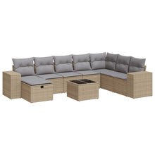 9-delige Loungeset met kussens poly rattan beige