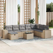9-piece Loungeset with cushions poly rattan beige
