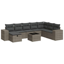 9-delige Loungeset met kussens poly rattan grijs