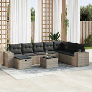 Loungeset poly rattan grijs 9-delig