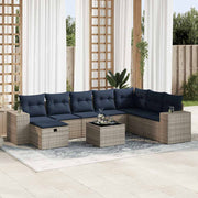 Loungeset 9-delig poly rattan grijs