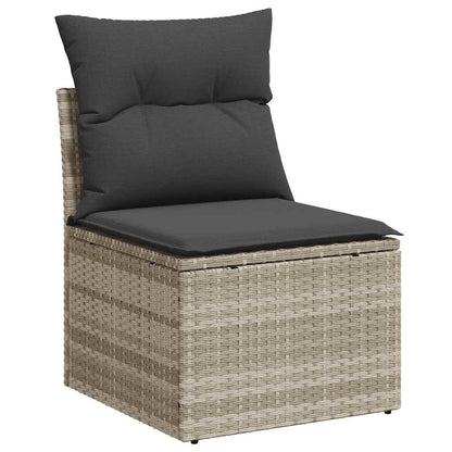 9-delige Loungeset met kussens poly rattan lichtgrijs