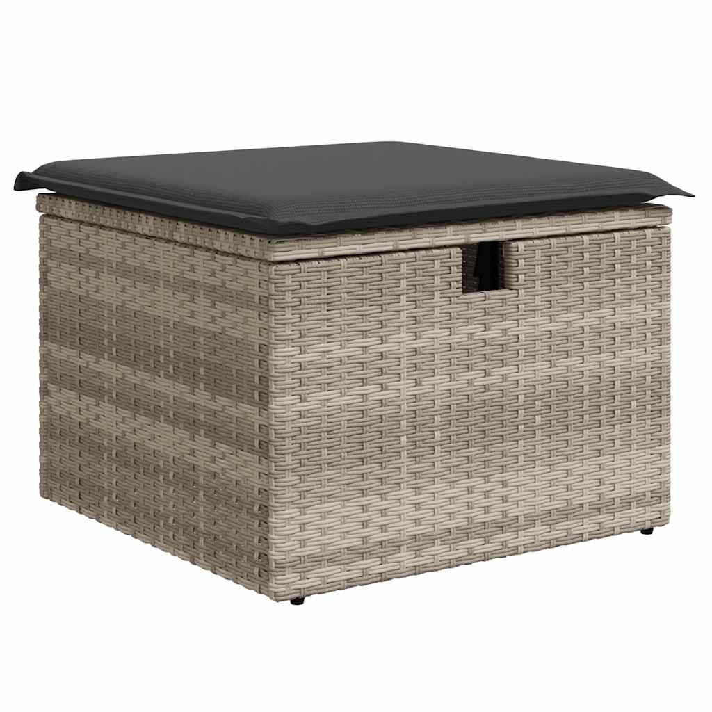 9-delige Loungeset met kussens poly rattan lichtgrijs