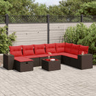 9-piece Lounge Set with Cushions Poly Rattan Brown