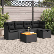 6-delige Loungeset met kussens poly rattan zwart