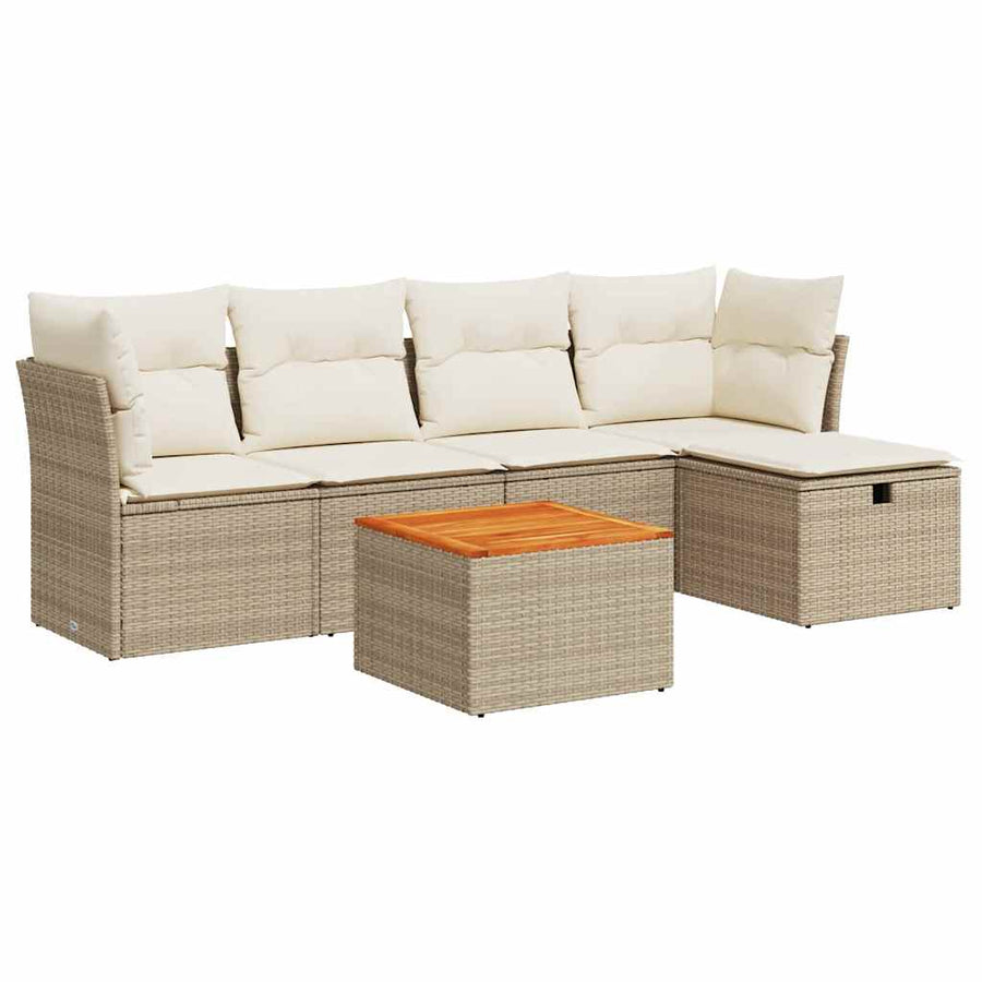 6-delige Loungeset met kussens poly rattan beige