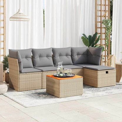 6-delige Loungeset met kussens poly rattan beige