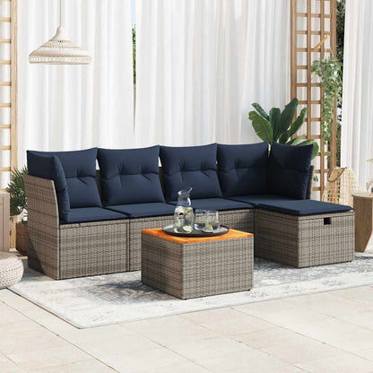 6-delige Loungeset met kussens poly rattan grijs