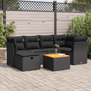 Loungeset 7-delig poly rattan zwart met opbergfunctie