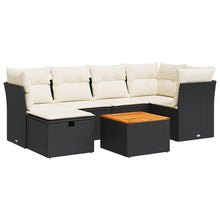 7-delige Loungeset met kussens poly rattan zwart