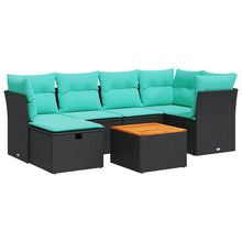 7-delige Loungeset met kussens poly rattan zwart