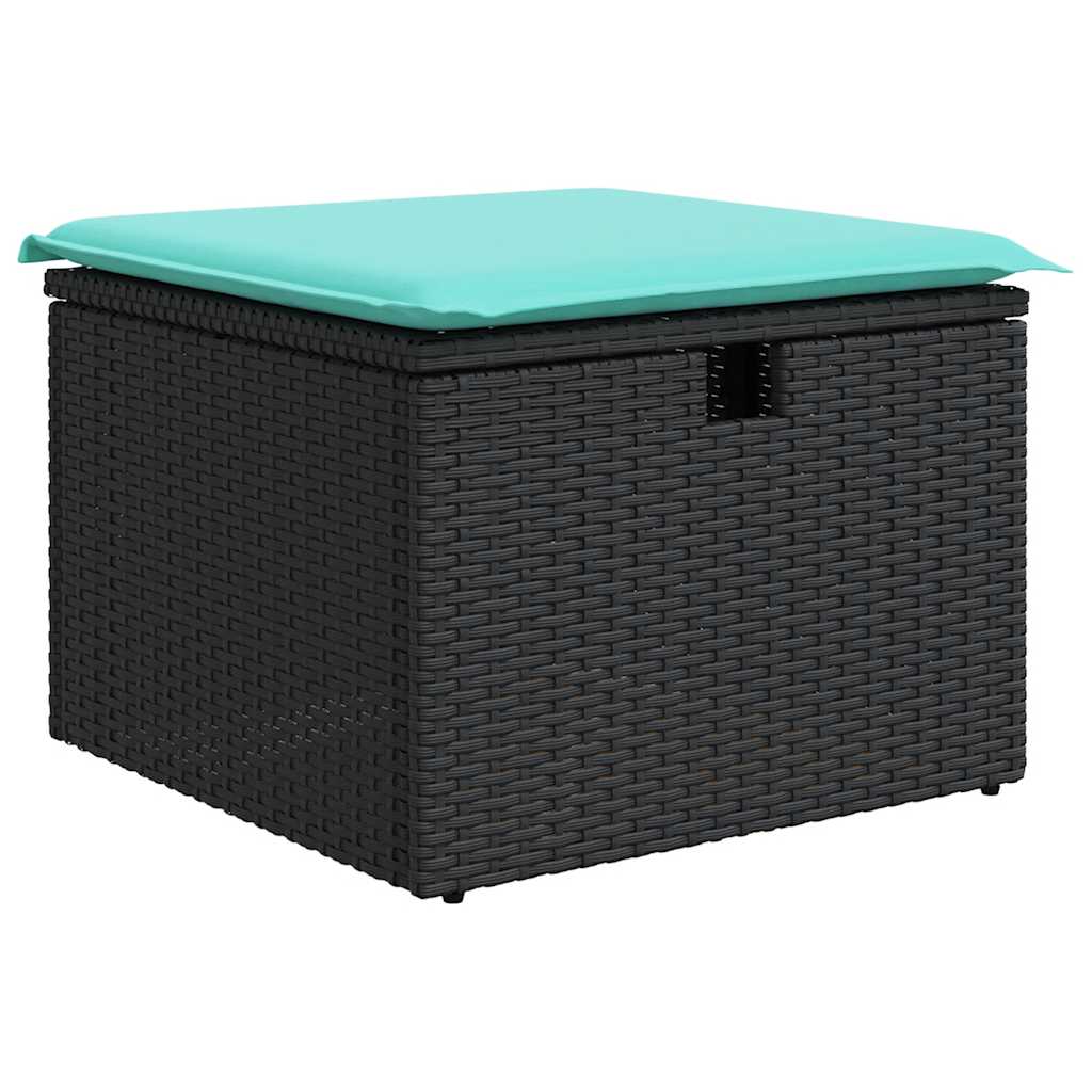 7-delige Loungeset met kussens poly rattan zwart