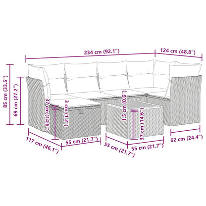 7-delige Loungeset met kussens poly rattan beige