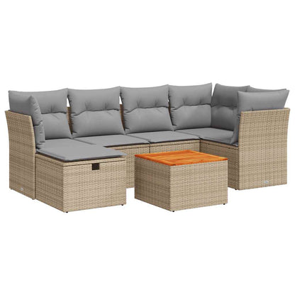 7-delige Loungeset met kussens poly rattan beige