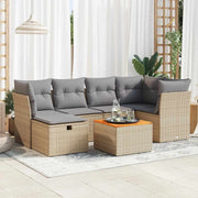 7-piece Lounge Set with Cushions Poly Rattan Beige