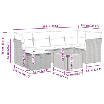 7-delige Loungeset met kussens poly rattan grijs