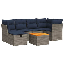 7-delige Loungeset met kussens poly rattan grijs