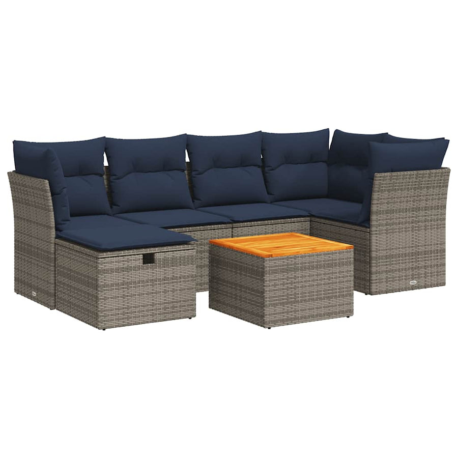 7-delige Loungeset met kussens poly rattan grijs