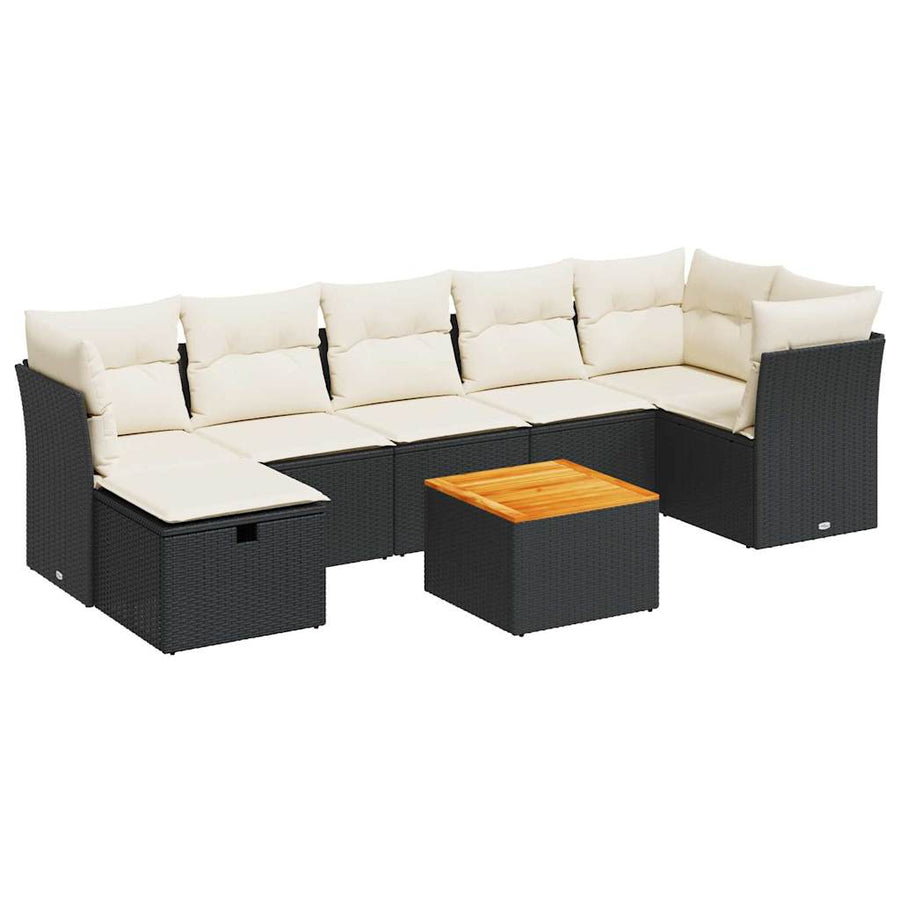8-delige Loungeset met kussens poly rattan zwart