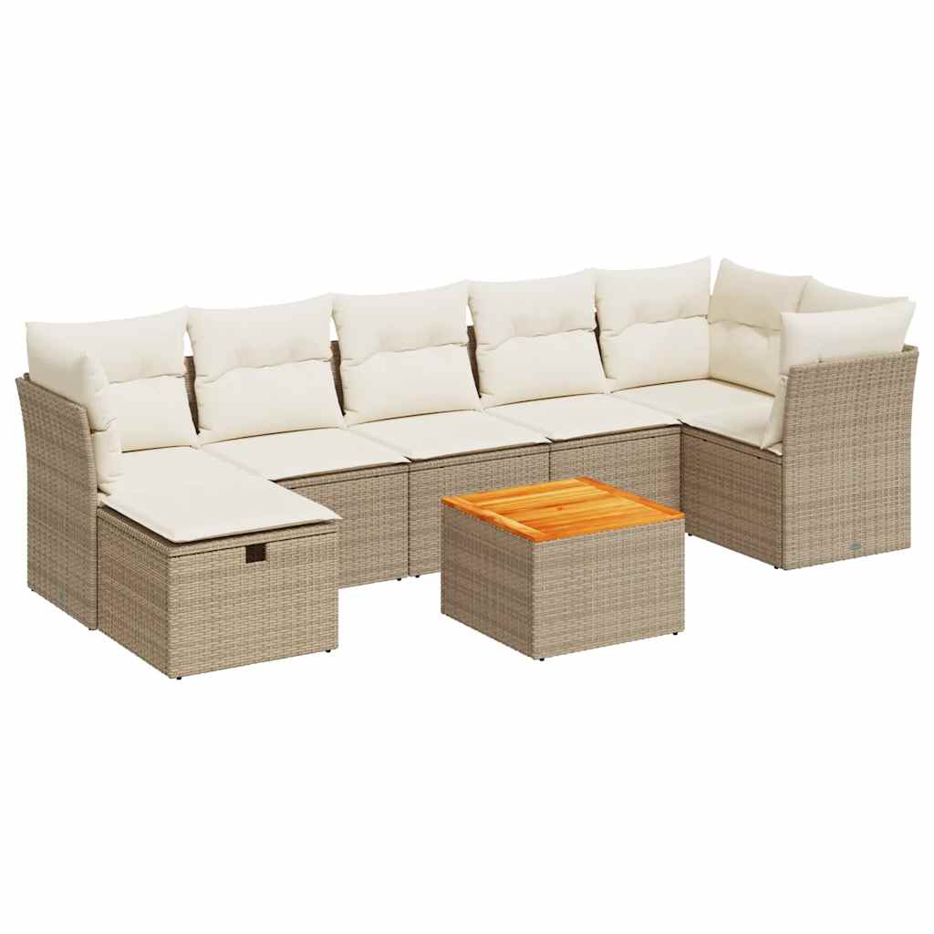 8-delige Loungeset met kussens poly rattan beige