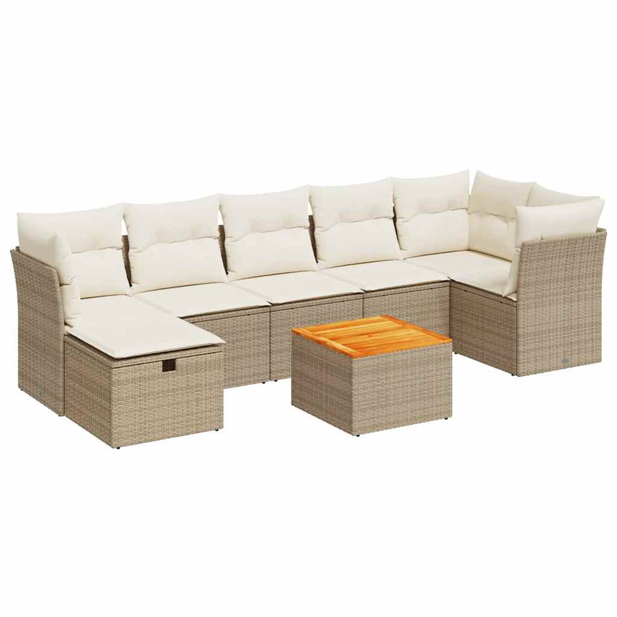 8-delige Loungeset met kussens poly rattan beige