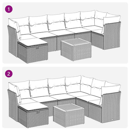 8-delige Loungeset met kussens poly rattan beige