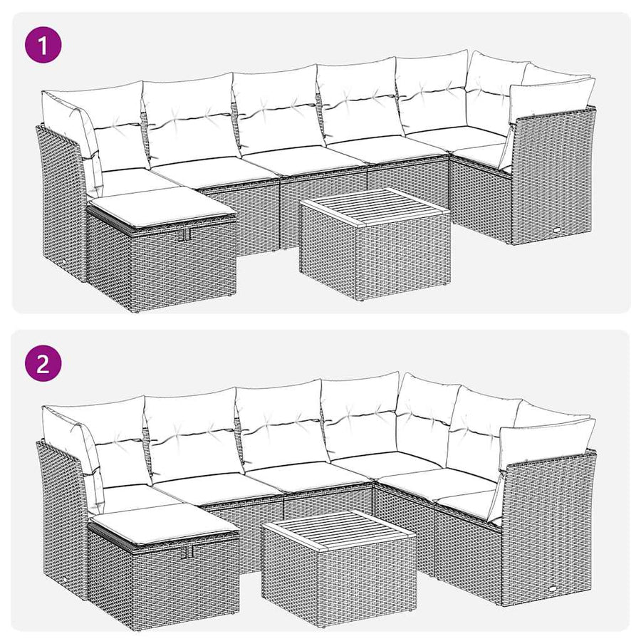8-delige Loungeset met kussens poly rattan beige