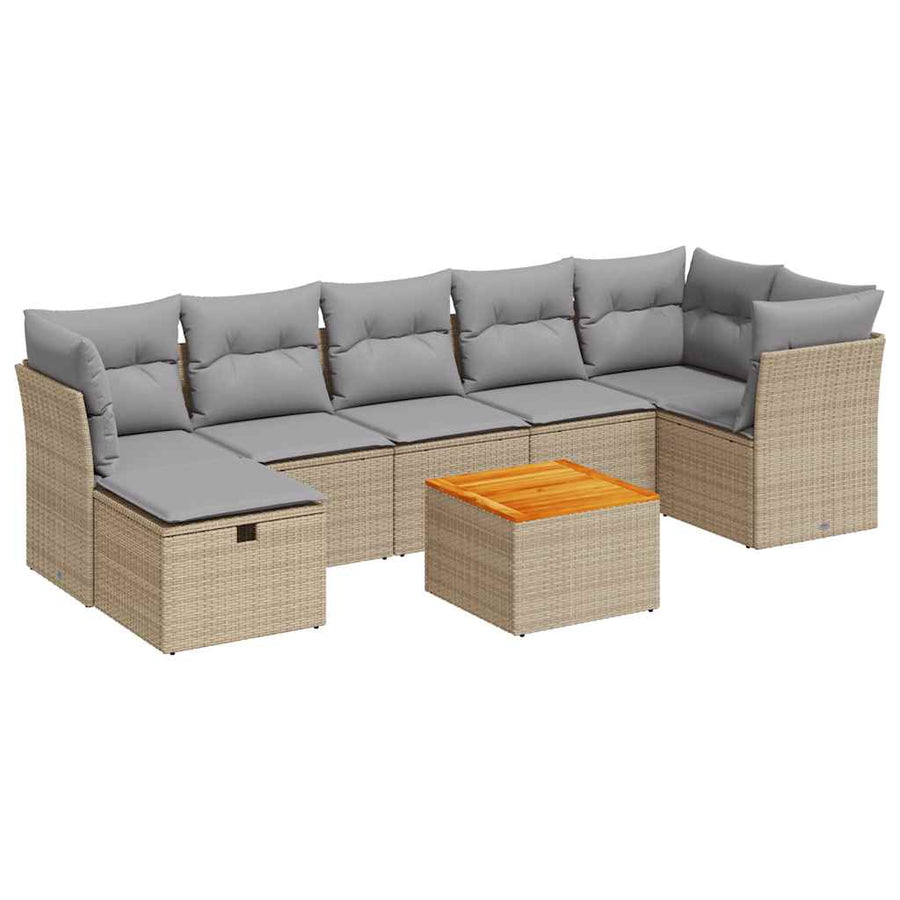 8-delige Loungeset met kussens poly rattan beige