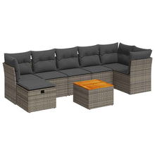 8-delige Loungeset met kussens poly rattan grijs