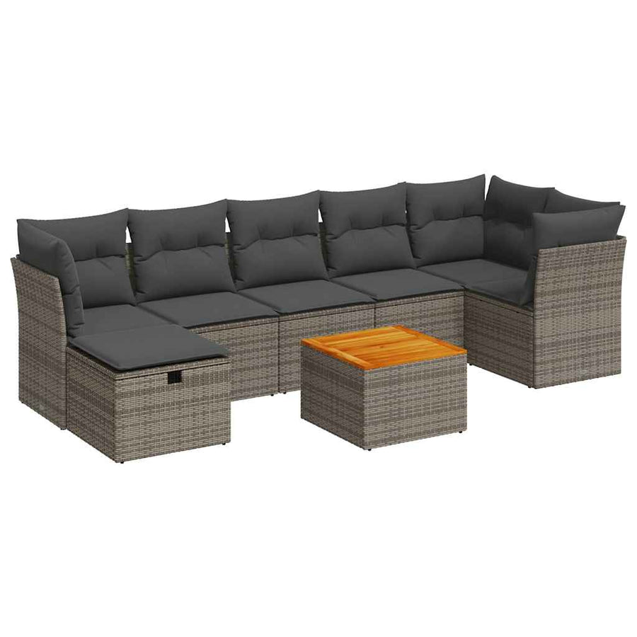 8-delige Loungeset met kussens poly rattan grijs