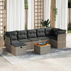 8-delige Loungeset met kussens poly rattan grijs