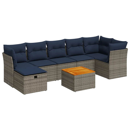 8-delige Loungeset met kussens poly rattan grijs