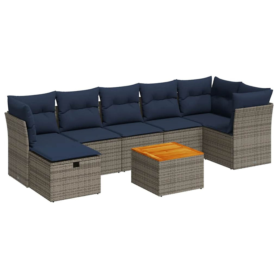 8-delige Loungeset met kussens poly rattan grijs